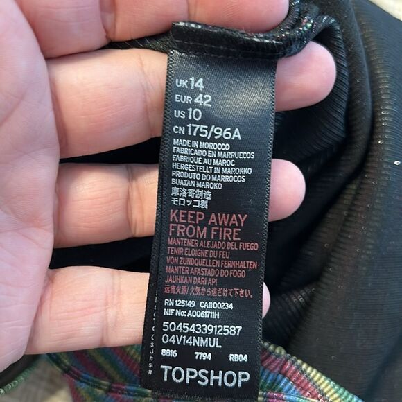 TOPSHOP Size 10 Rainbow Pink Blue Metallic Stretch Bodysuit Square Neckline - Picture 6 of 8